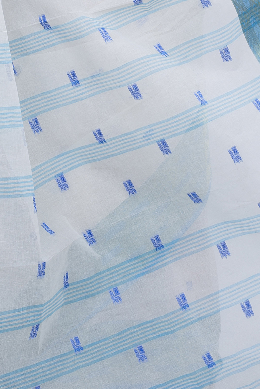 White Sky Pure Cotton SqureButi Tant Saree (795)